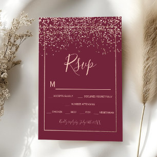 Rose gold confetti red burgundy typography rsvp
