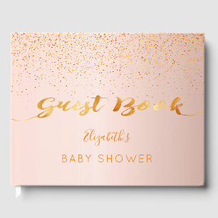 Rose gold confetti script Baby Shower girl Guest Book