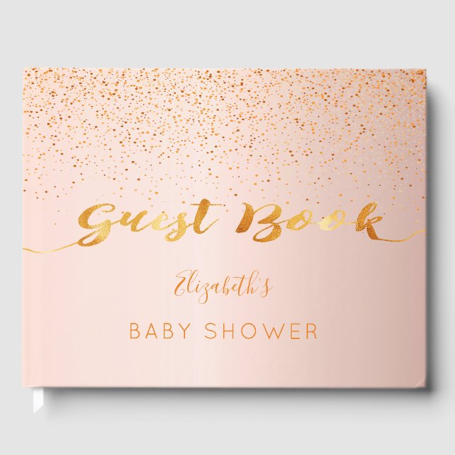 Rose gold confetti script Baby Shower girl Guest Book (Front)
