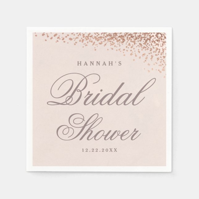 Rose Gold Confetti Script Bridal Shower  Napkin (Front)