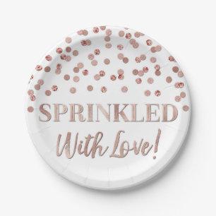 Rose Gold Confetti Sprinkled with Love Paper Plate