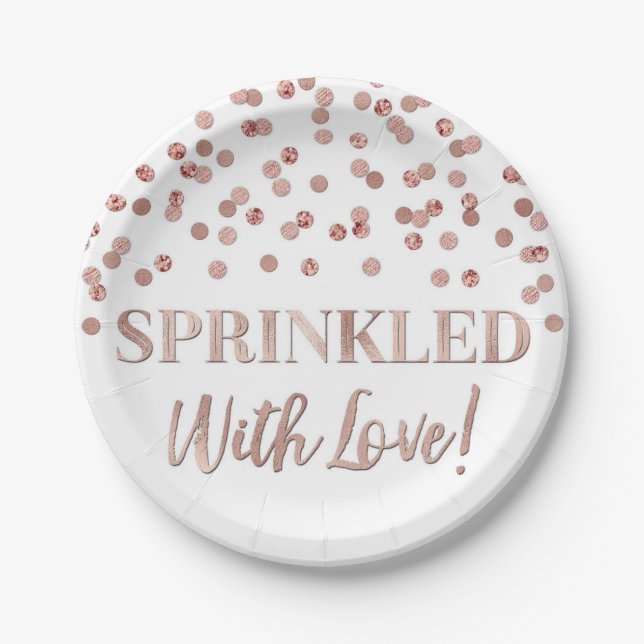 Rose Gold Confetti Sprinkled with Love Paper Plate (Front)