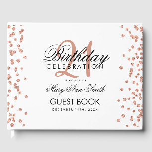Rose Gold Confetti White 21st Birthday Party Guest Book