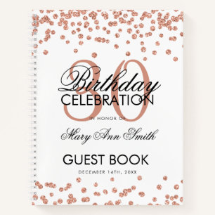 Rose Gold Confetti White 30th Birthday Guestbook Notebook