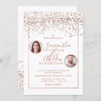 Rose gold confetti white circle photo wedding