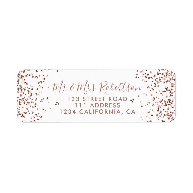 Rose gold confetti white typography wedding (Front)