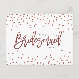 rose gold confetti will you be my bridesmaid card