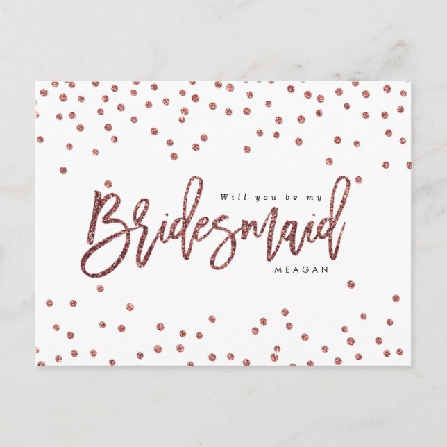 rose gold confetti will you be my bridesmaid card (Front)