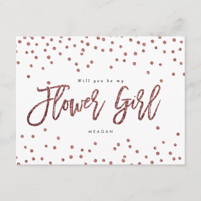 rose gold confetti will you be my flower girl card (Front)