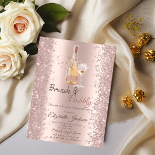 Rose Gold Confetti Wine Glass Bridal Shower Invitation