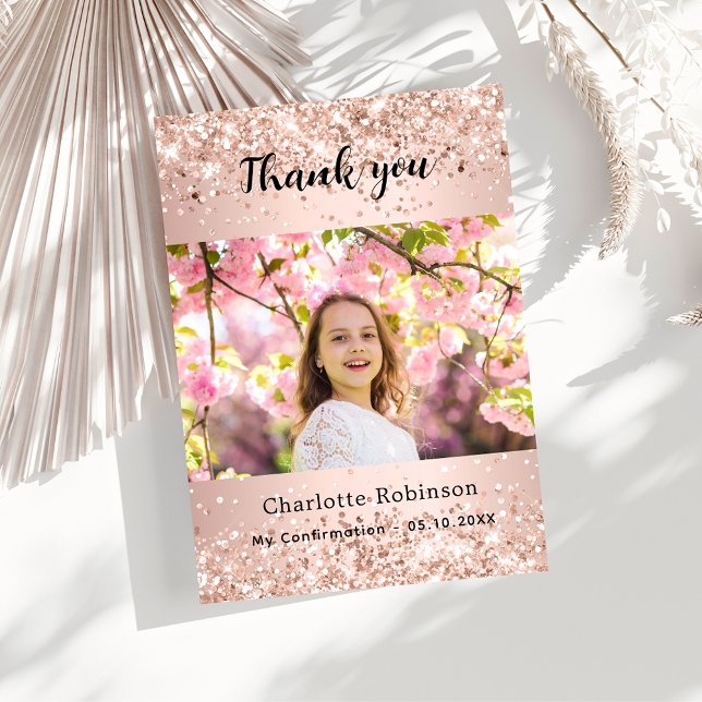 Rose gold confirmation photo thank you card (Creator Uploaded)