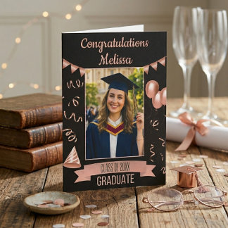 Rose Gold Congrats Graduation card with Photo