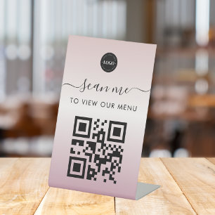 Rose Gold Contactless Scan Me Qr Code Menu Logo Pedestal Sign