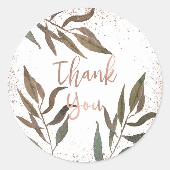 Rose Gold Copper Botanical Glam Modern Wedding Classic Round Sticker (Front)