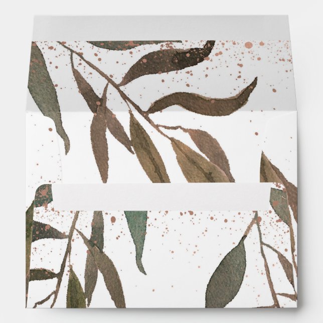 Rose Gold Copper Botanical Glam Modern Wedding Envelope (Back (Bottom))
