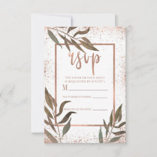 Rose Gold Copper Botanical Glam Wedding RSVP Card