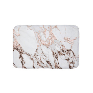 Rose Gold Copper Glitter Metallic Black Marble Bath Mat
