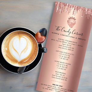Rose Gold Copper Strawberry Glitter Desserts Menu