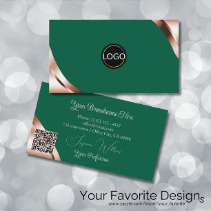 Rose Gold Corners Sea Green with Logo and QR Code Business Card