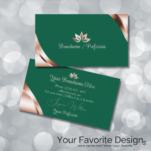 Rose Gold Corners Sea Green with Pretty Petals Business Card