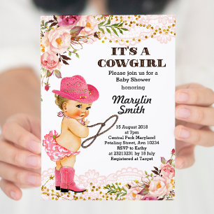 Rose Gold Cowgirl Baby Shower Girl Invitation