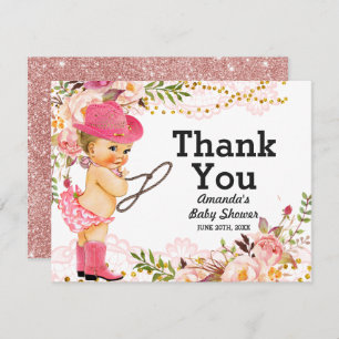 Rose Gold Cowgirl Baby Shower Girl Thank You Card