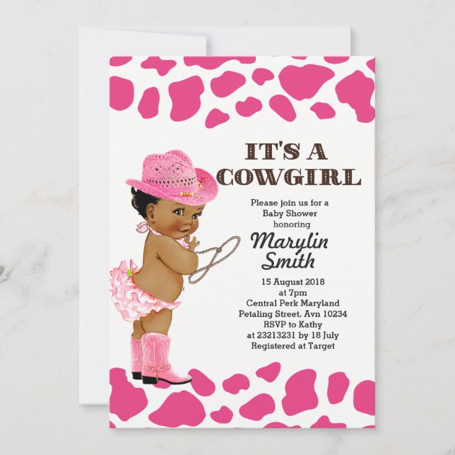 Rose Gold Cowgirl Cow Print Baby Shower Invitation (Front)