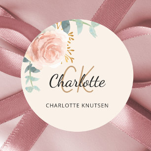 Rose gold cream floral eucalyptus thank you classic round sticker