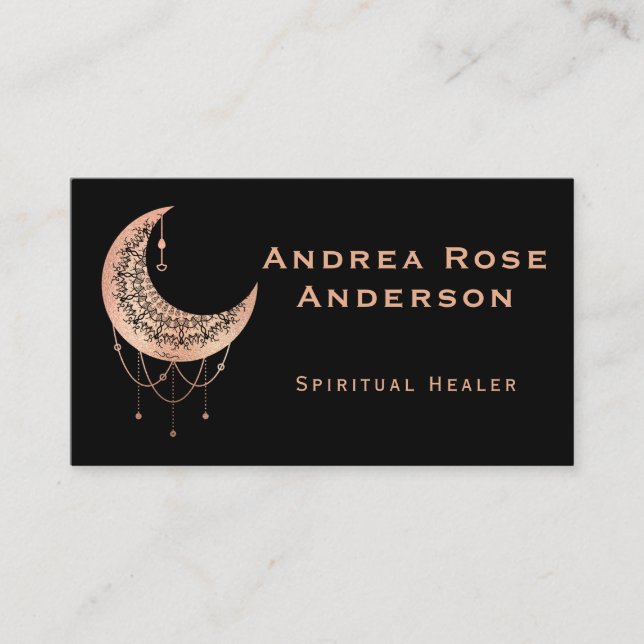 Rose Gold Crescent Moon Mandala Business Card (Front)