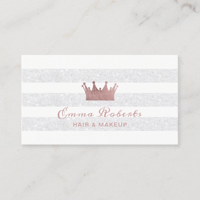 Rose Gold Crown Hair & Makeup Modern Salon Business Card (Front)