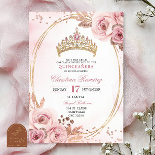 Rose Gold Crown Quinceanera Invitation