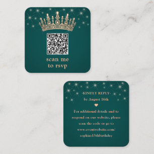 Rose Gold Crown Scan Me Quinceañera QR RSVP Green Enclosure Card