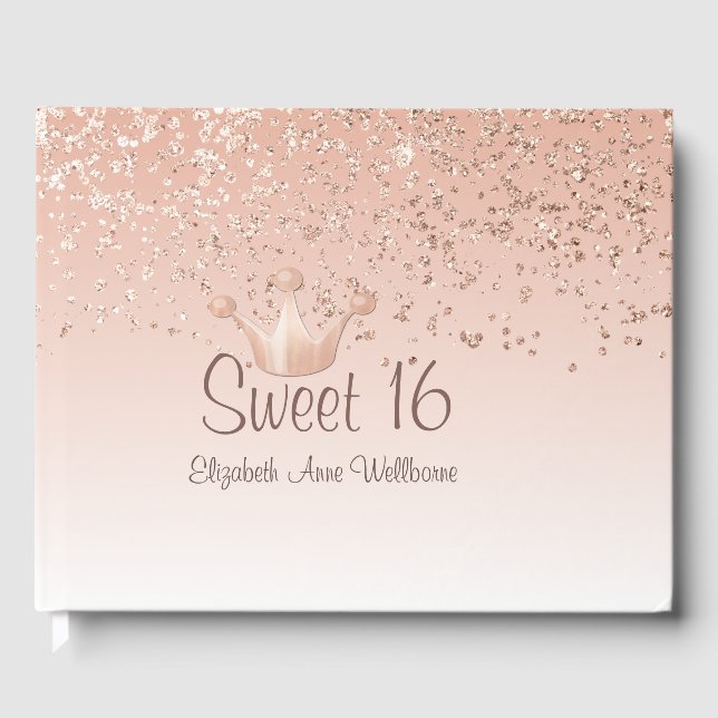 Rose Gold Crown Sweet 16 Guest Book (Front)