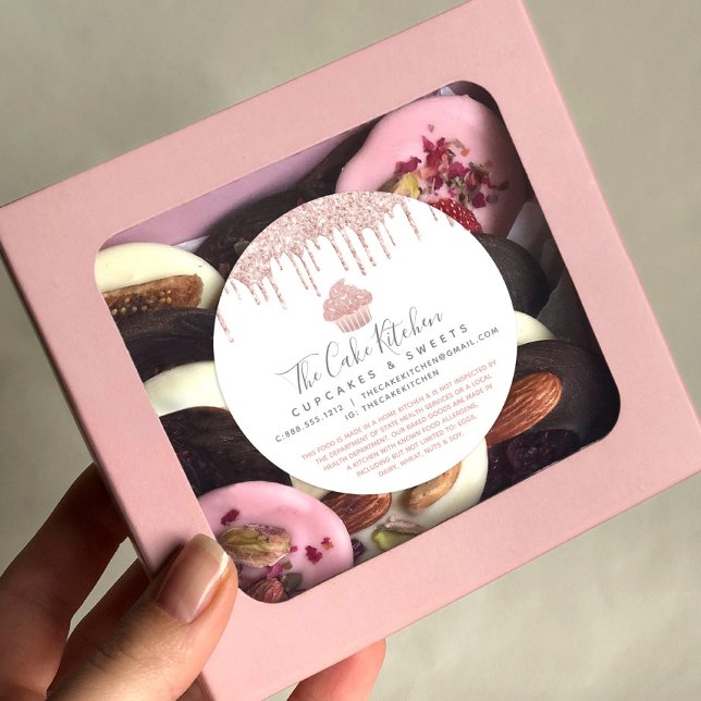 Rose Gold Cupcake Glitter Drips Bakery Chef Legal  Classic Round Sticker (Creator Uploaded)