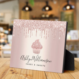 Rose Gold Cupcake Glitter Drips Pastry Bakery Chef Plaque