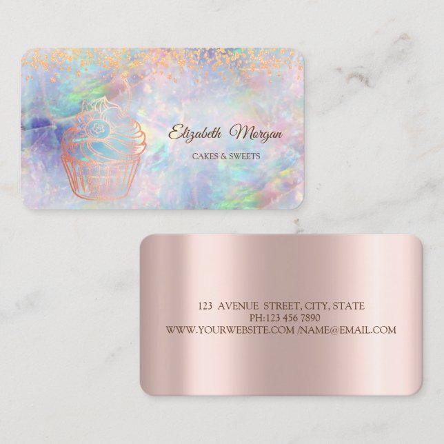  Rose Gold Cupcake,Sweets,Bakery Opal Business Card (Front/Back)