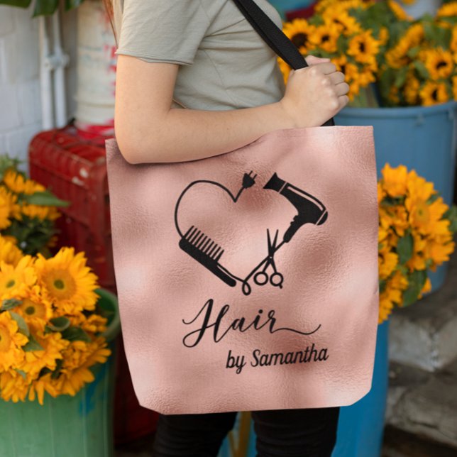 Rose Gold Custom Hair Stylist Salon Tote Bag (Creator Uploaded)