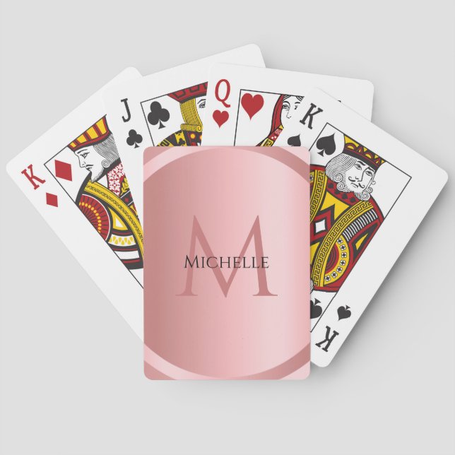Rose Gold Custom Monogram Elegant Modern Template Playing Cards (Back)
