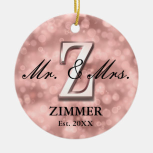 Rose Gold Custom Newlywed Ceramic Ornament