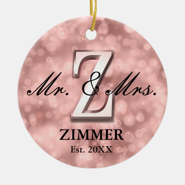 Rose Gold Custom Newlywed Ceramic Ornament (Front)