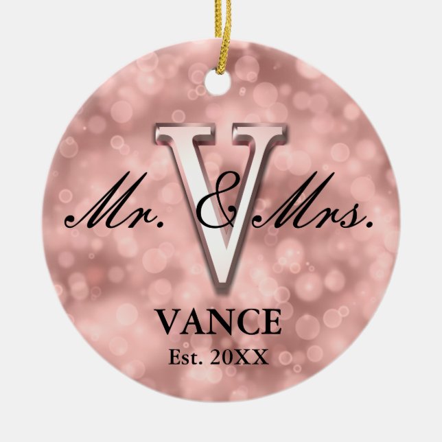 Rose Gold Custom Newlywed Ceramic Ornament (Front)