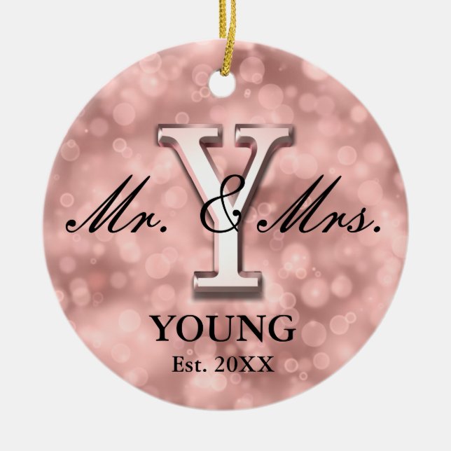 Rose Gold Custom Newlywed Ceramic Ornament (Front)