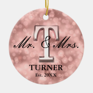 Rose Gold Custom Newlywed Ceramic Tree Decoration