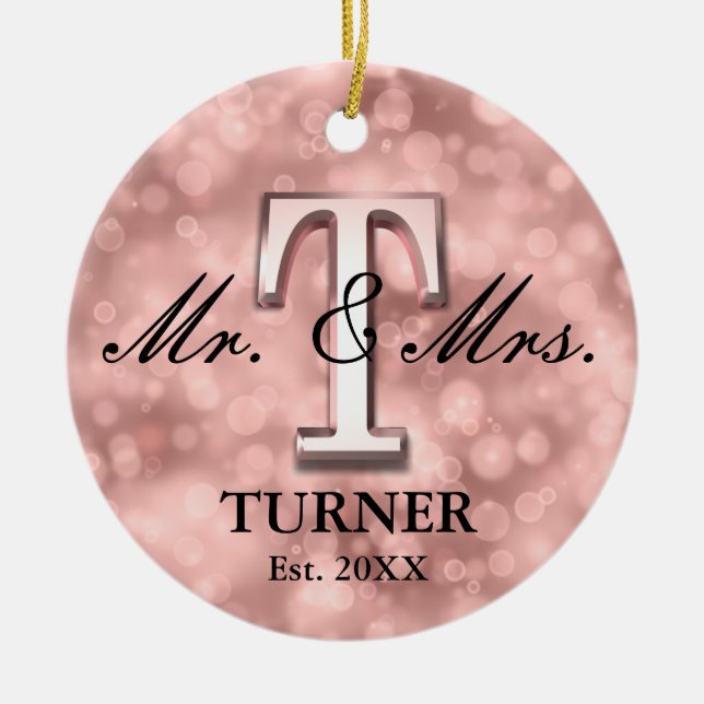 Rose Gold Custom Newlywed Ceramic Tree Decoration (Front)