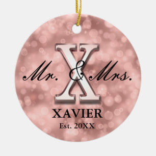 Rose Gold Custom Newlywed Ceramic Tree Decoration