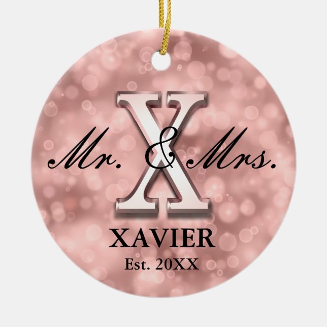 Rose Gold Custom Newlywed Ceramic Tree Decoration (Front)