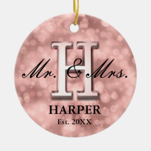 Rose Gold Custom Newlywed Ceramic Tree Decoration