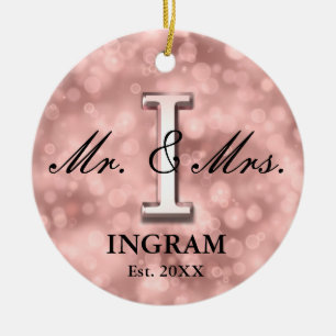 Rose Gold Custom Newlywed Ceramic Tree Decoration