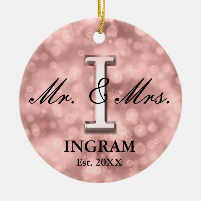 Rose Gold Custom Newlywed Ceramic Tree Decoration (Front)