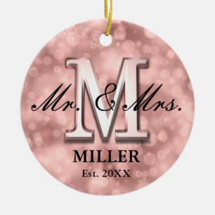 Rose Gold Custom Newlywed Ceramic Tree Decoration